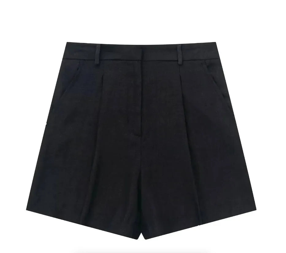 Elegant Solid Waistcoat Shorts Set