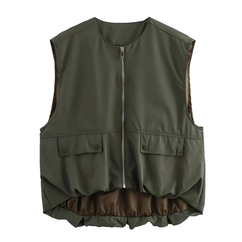 Cropped Waistcoat Zipper Vest