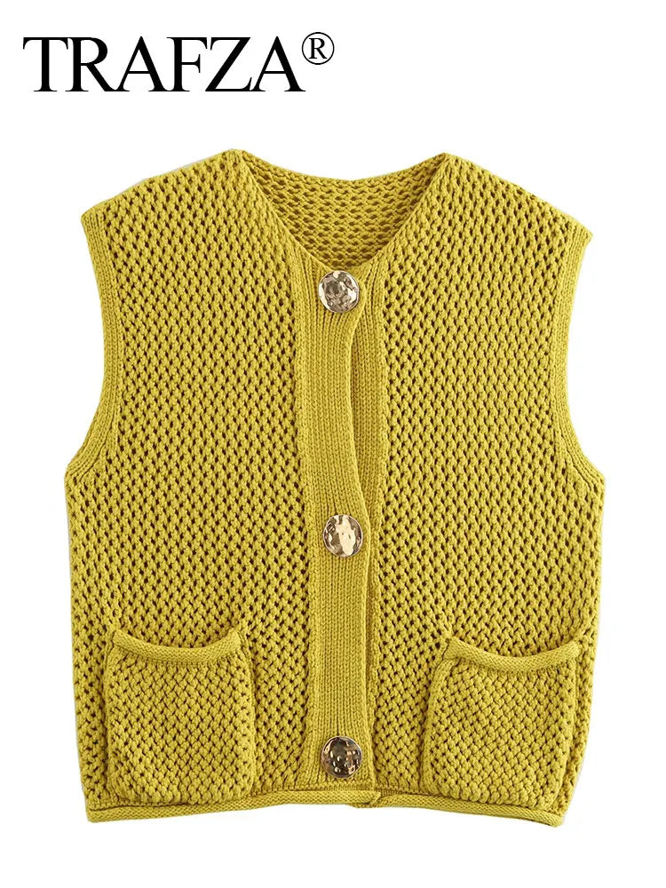 TRAFZA Knit Button Vests