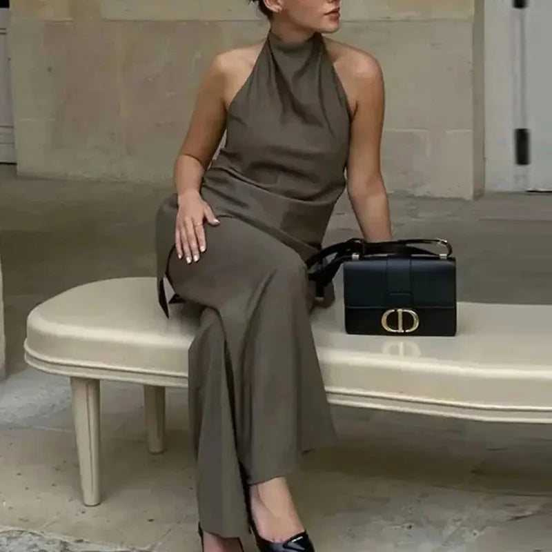 TRAF Halter Neck Asymmetrical Top and Pants