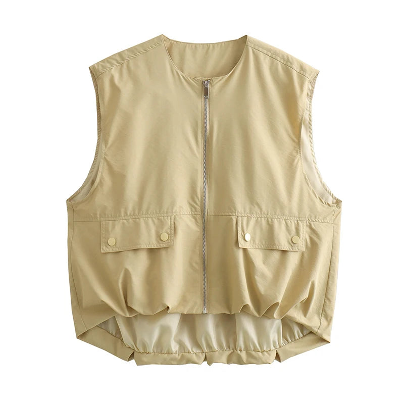 Cropped Waistcoat Zipper Vest