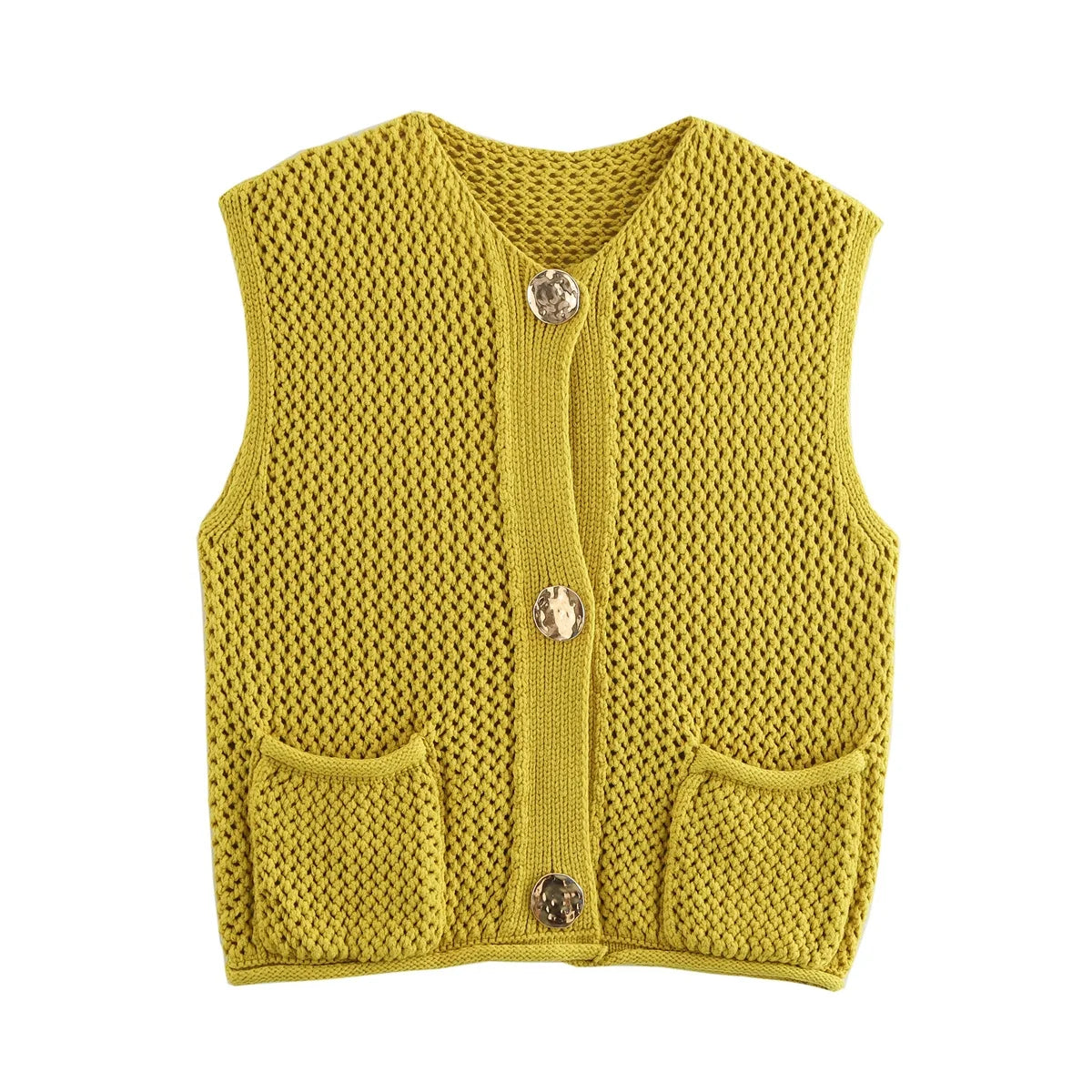 TRAFZA Knit Button Vests