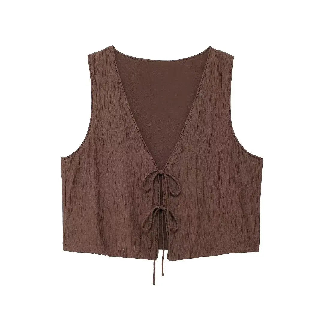 Chic V-neck Sleeveless Lace-up Casual Skirt Set