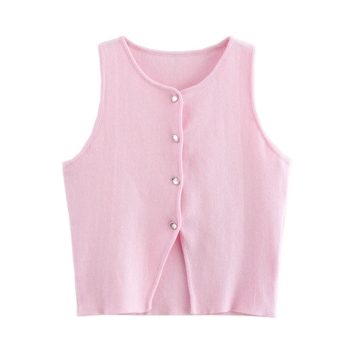 White Knit Buttons Crop Top