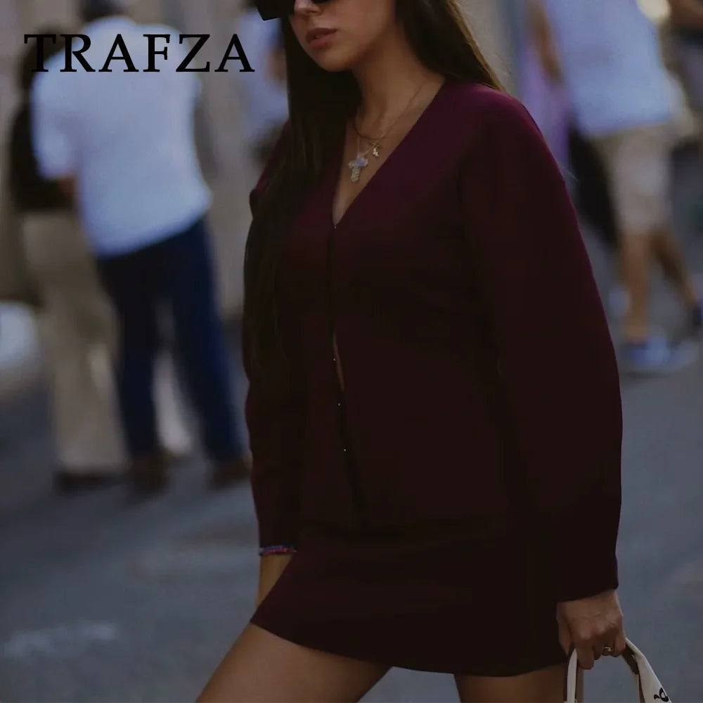 TRAFZA Chic Streetwear Knitted Set