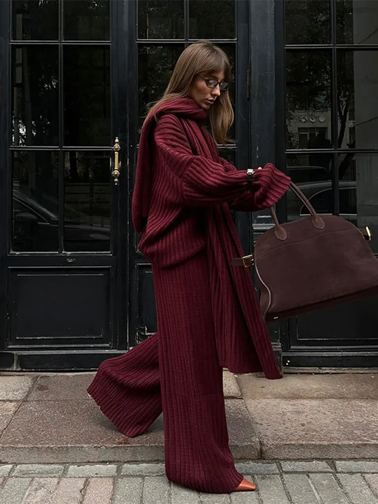 Elegant Burgundy Loose Wide Leg Pants Set