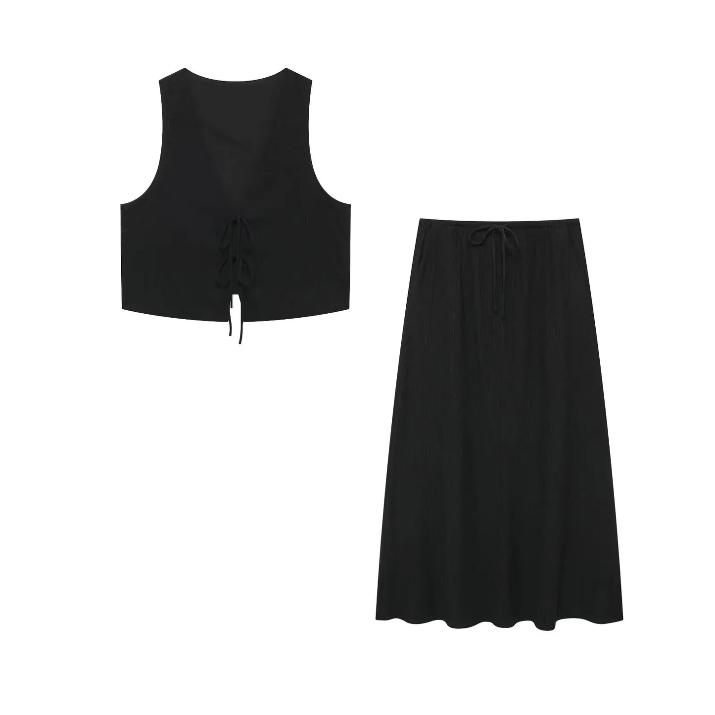 Chic V-neck Sleeveless Lace-up Casual Skirt Set