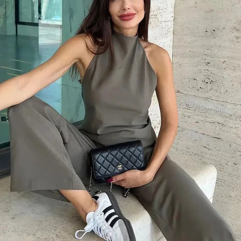TRAF Halter Neck Asymmetrical Top and Pants