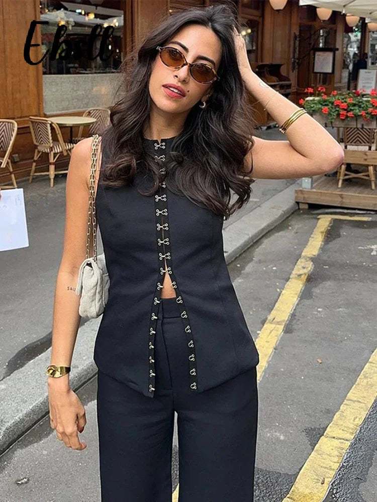 Solid Elegant Trousers Set