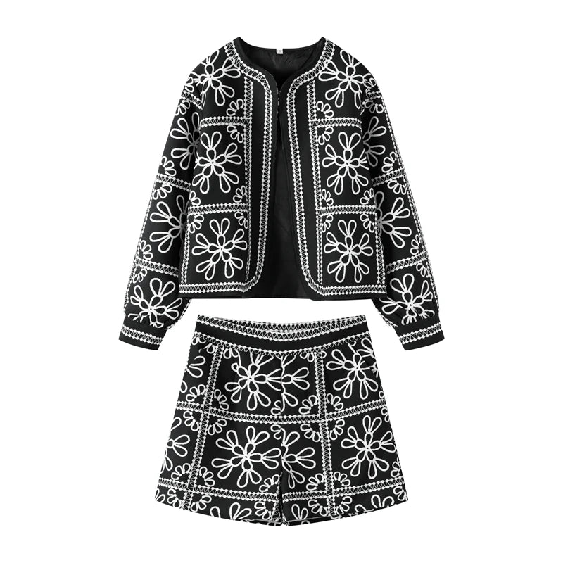 Vintage Printed Jacket Shorts Set