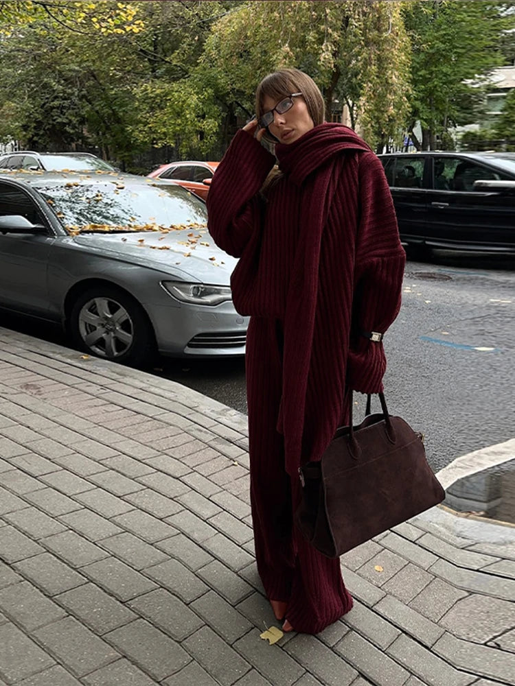 Elegant Burgundy Loose Wide Leg Pants Set