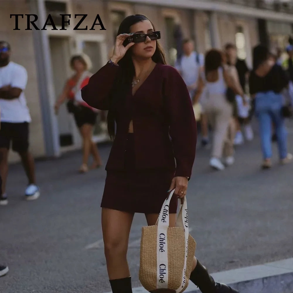 TRAFZA Chic Streetwear Knitted Set
