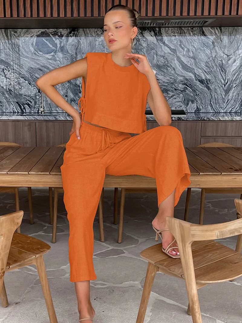 Linen Crop Top and Pant Set