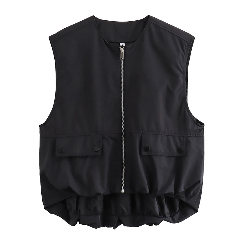 Cropped Waistcoat Zipper Vest