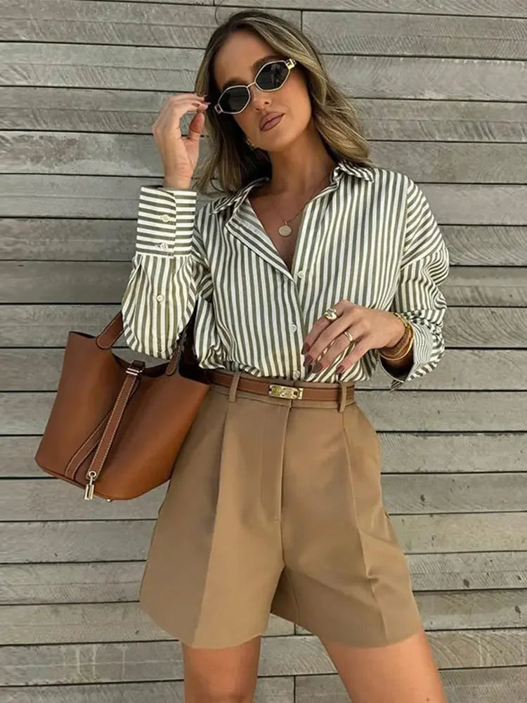 Stripe Casual Contrast Blouse