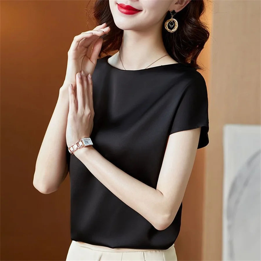 Simple Satin Solid Casual Loose Shirt