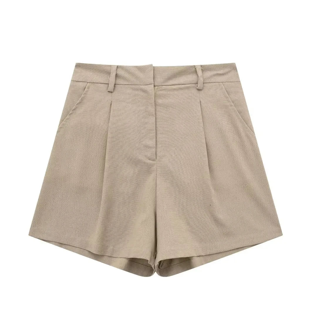 Elegant Solid Waistcoat Shorts Set