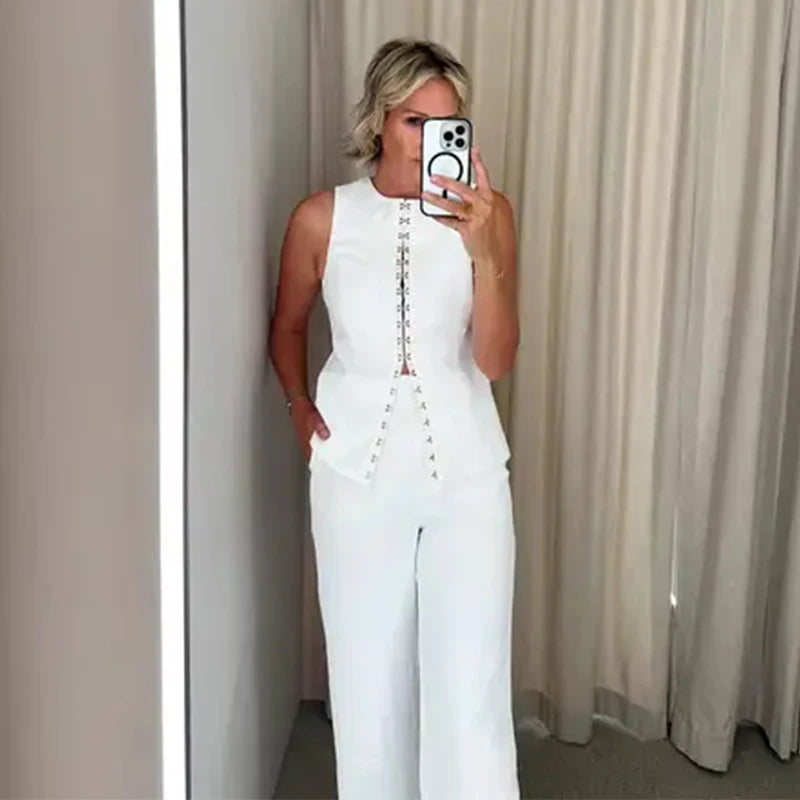 Solid Elegant Trousers Set