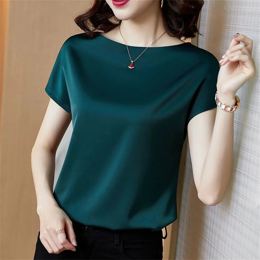 Simple Satin Solid Casual Loose Shirt