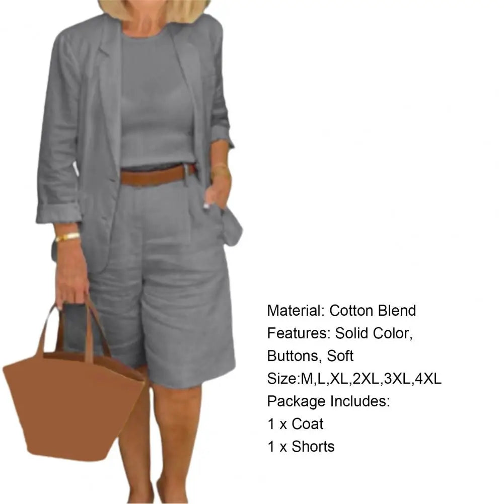 Cotton Linen Temperament Blazer Shorts Set