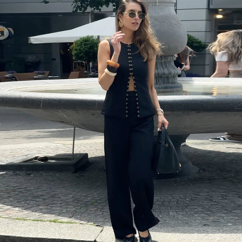 Solid Elegant Trousers Set