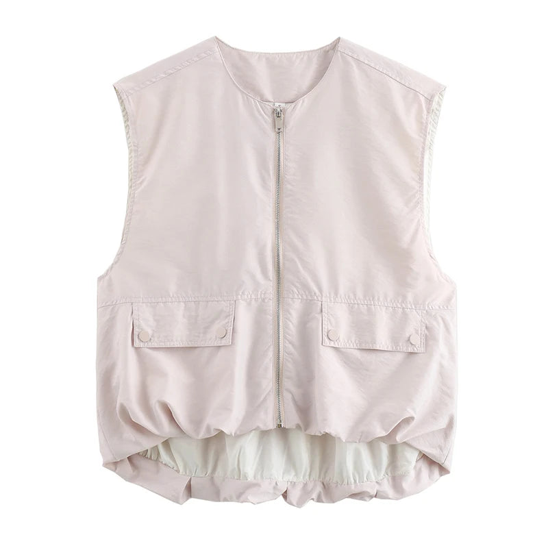 Cropped Waistcoat Zipper Vest