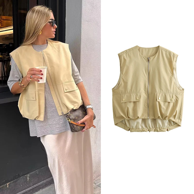Cropped Waistcoat Zipper Vest