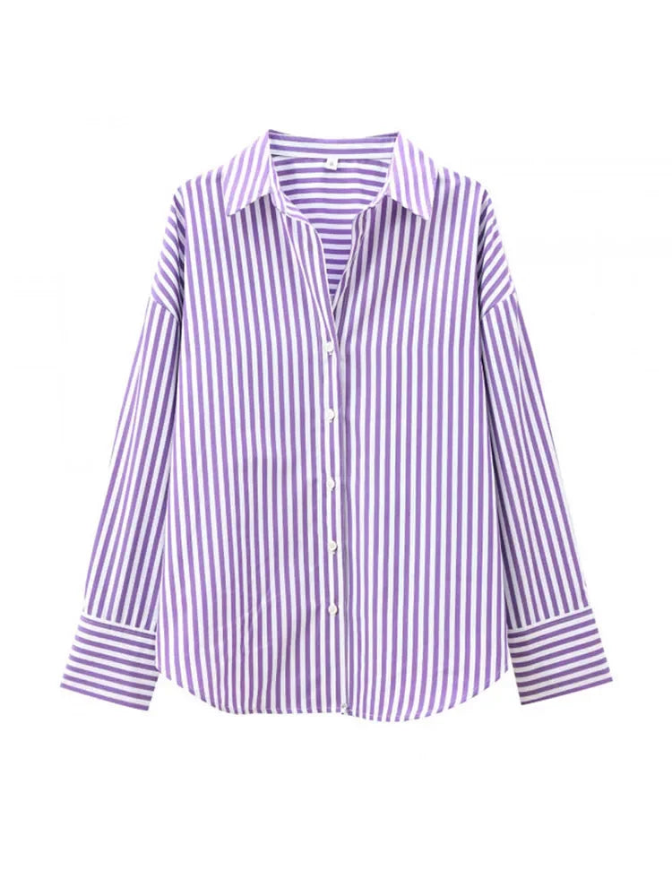 Stripe Casual Contrast Blouse