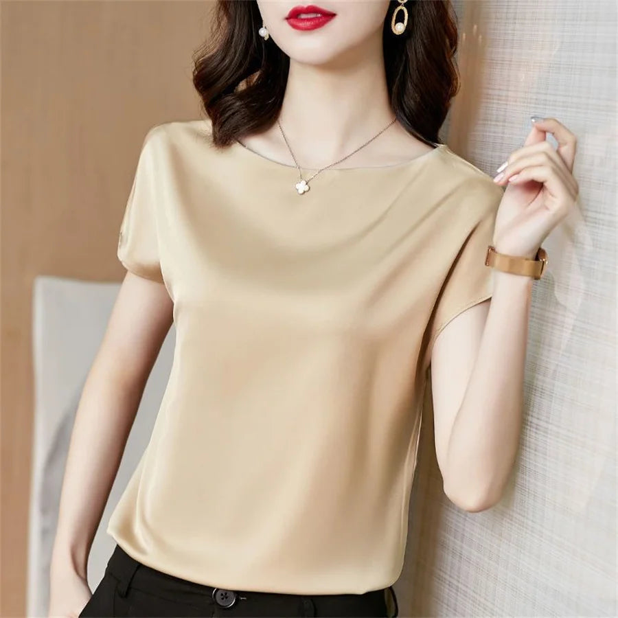 Simple Satin Solid Casual Loose Shirt