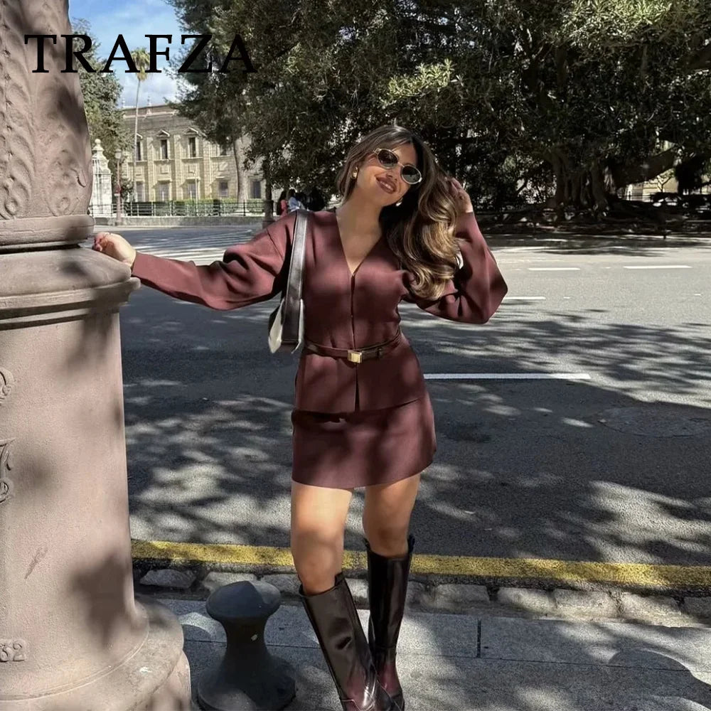 TRAFZA Chic Streetwear Knitted Set