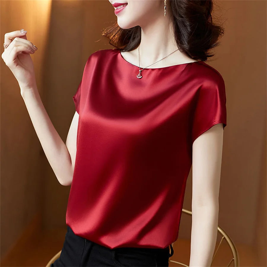 Simple Satin Solid Casual Loose Shirt