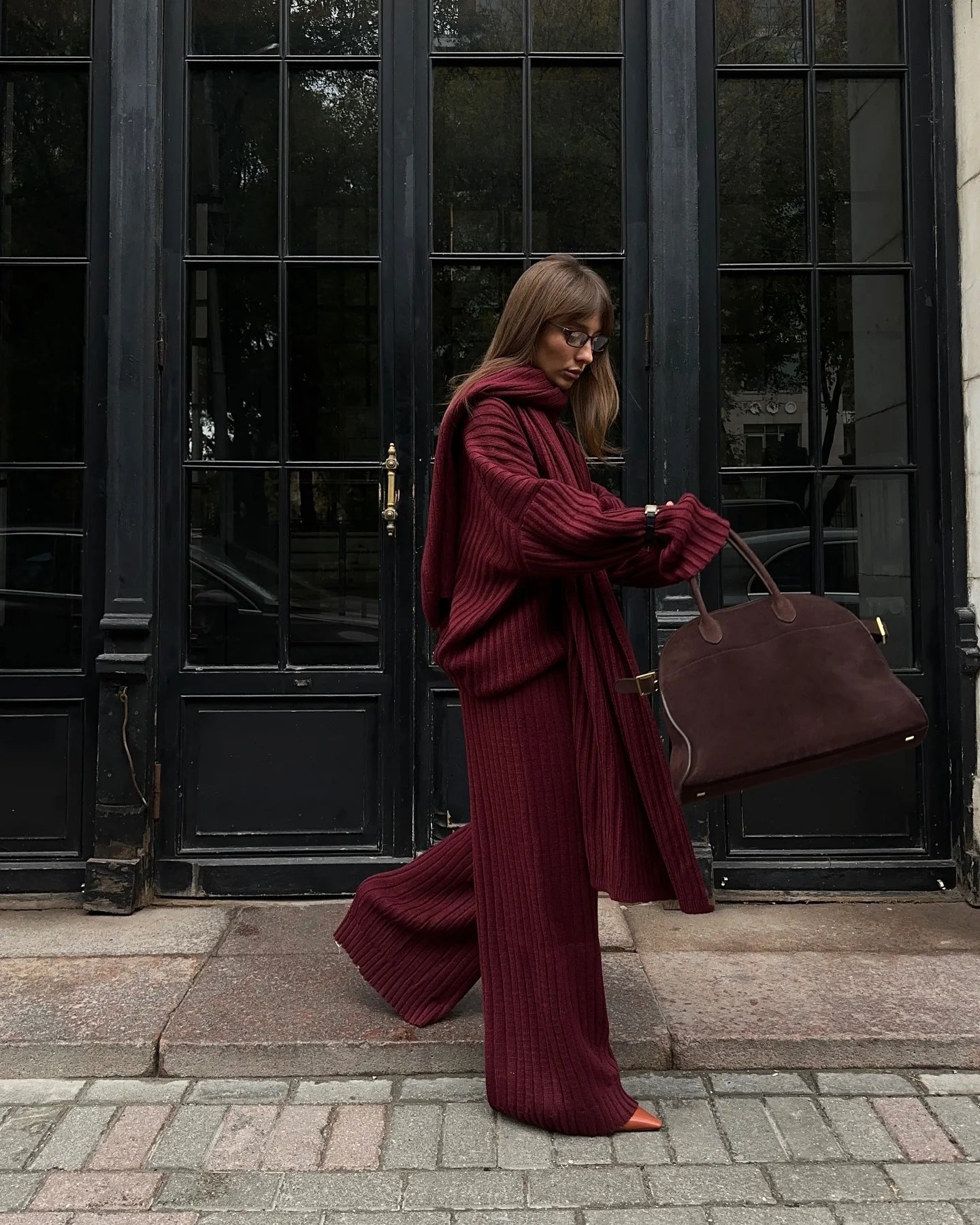 Elegant Burgundy Loose Wide Leg Pants Set