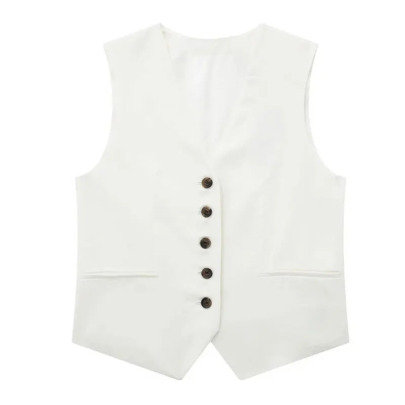 Elegant Solid Waistcoat Shorts Set