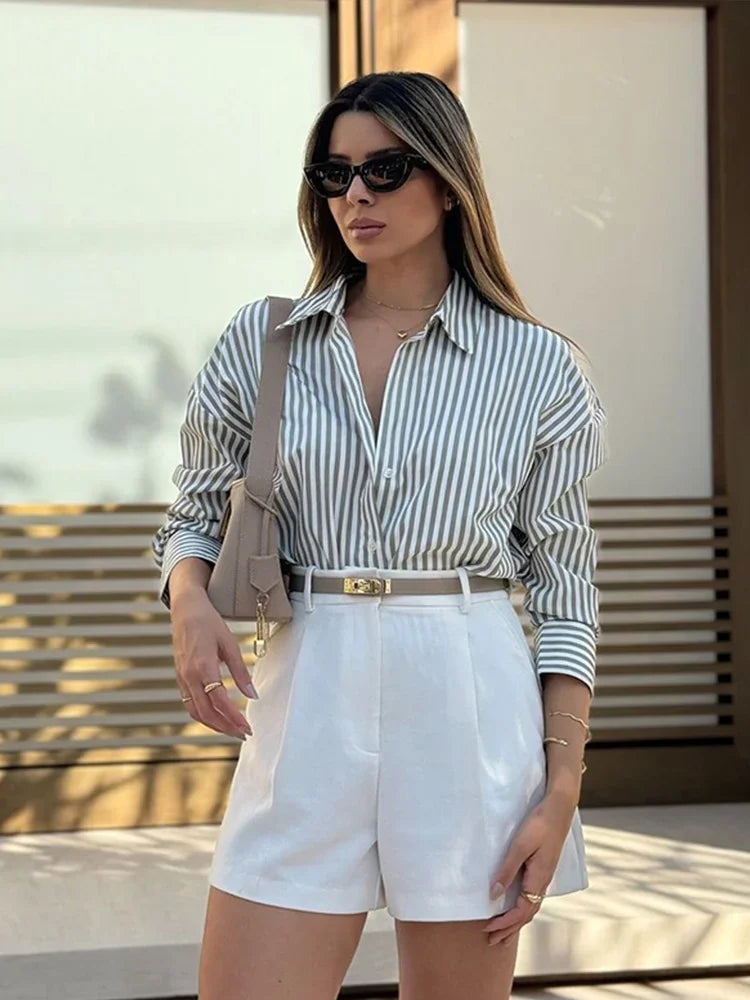 Stripe Casual Contrast Blouse