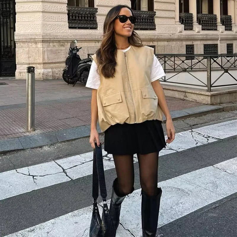 Cropped Waistcoat Zipper Vest