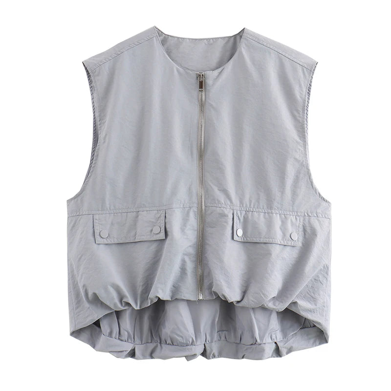 Cropped Waistcoat Zipper Vest