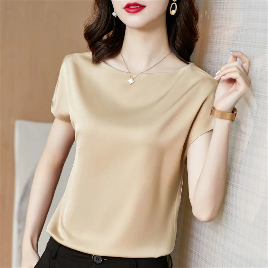 Simple Satin Solid Casual Loose Shirt