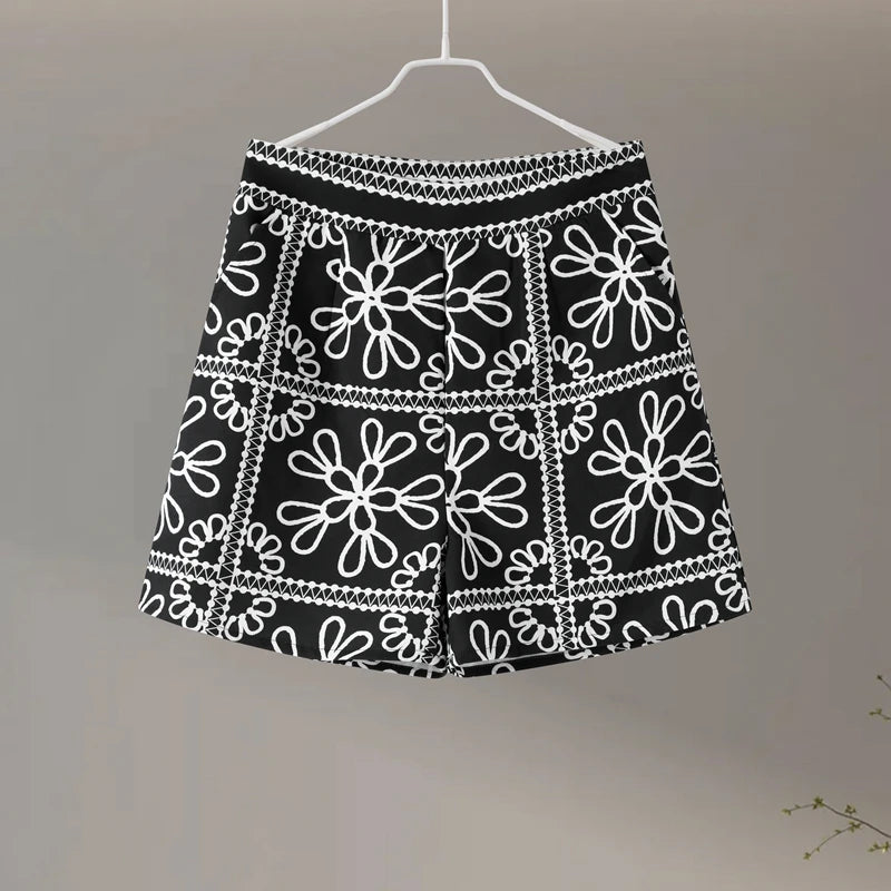 Vintage Printed Jacket Shorts Set
