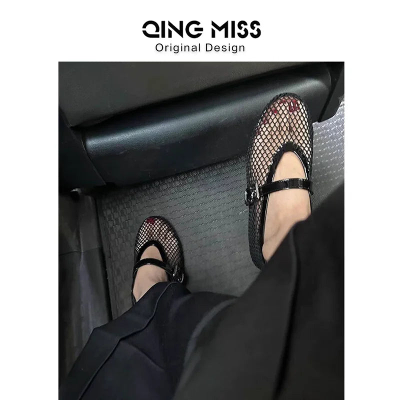 Mesh Black Doll Shoes
