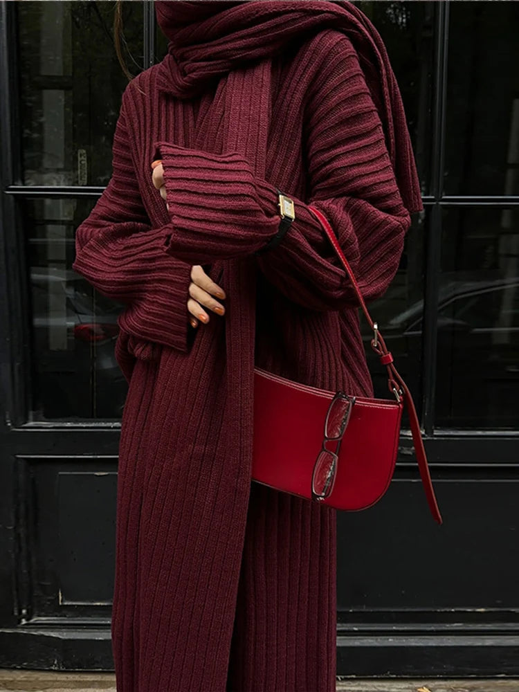 Elegant Burgundy Loose Wide Leg Pants Set