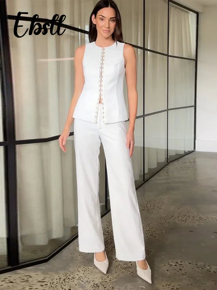 Solid Elegant Trousers Set