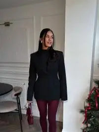 Elegant Black Lapel High Waist Suit