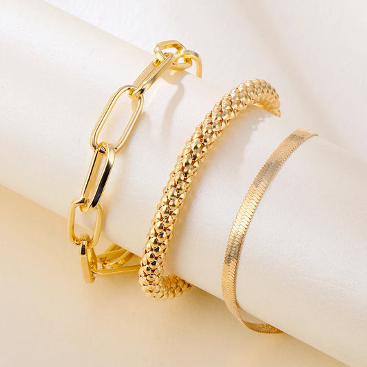 3Pcs/Set Punk Geometric Chain Bracelet