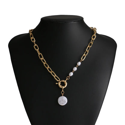 Fashion Pearl Thick Chain Pendant Necklace