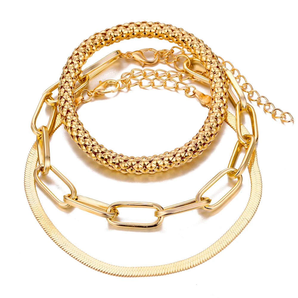 3Pcs/Set Punk Geometric Chain Bracelet
