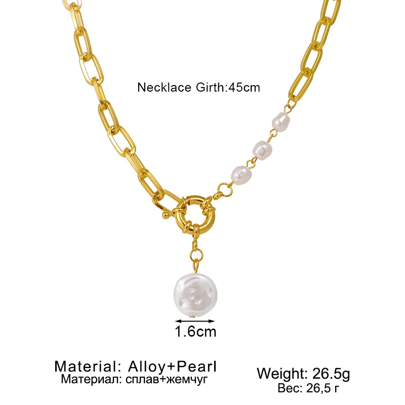 Fashion Pearl Thick Chain Pendant Necklace