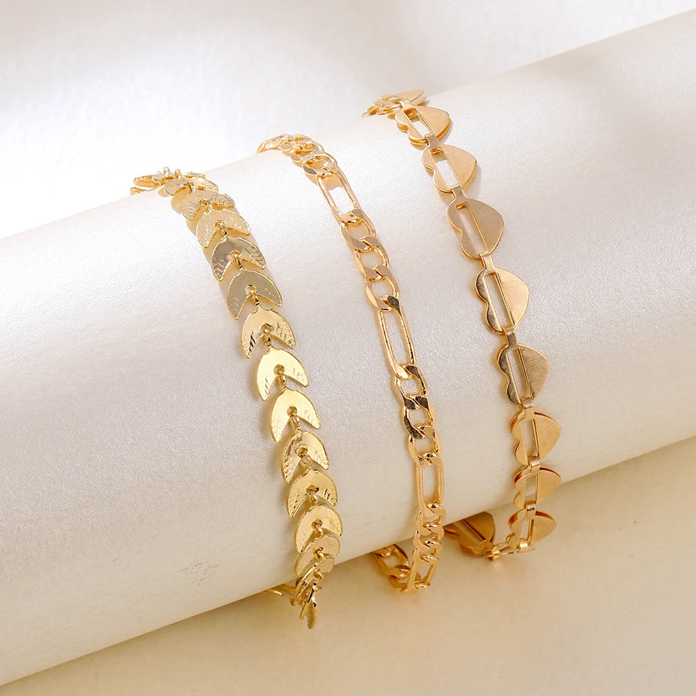 3Pcs/Set Punk Geometric Chain Bracelet
