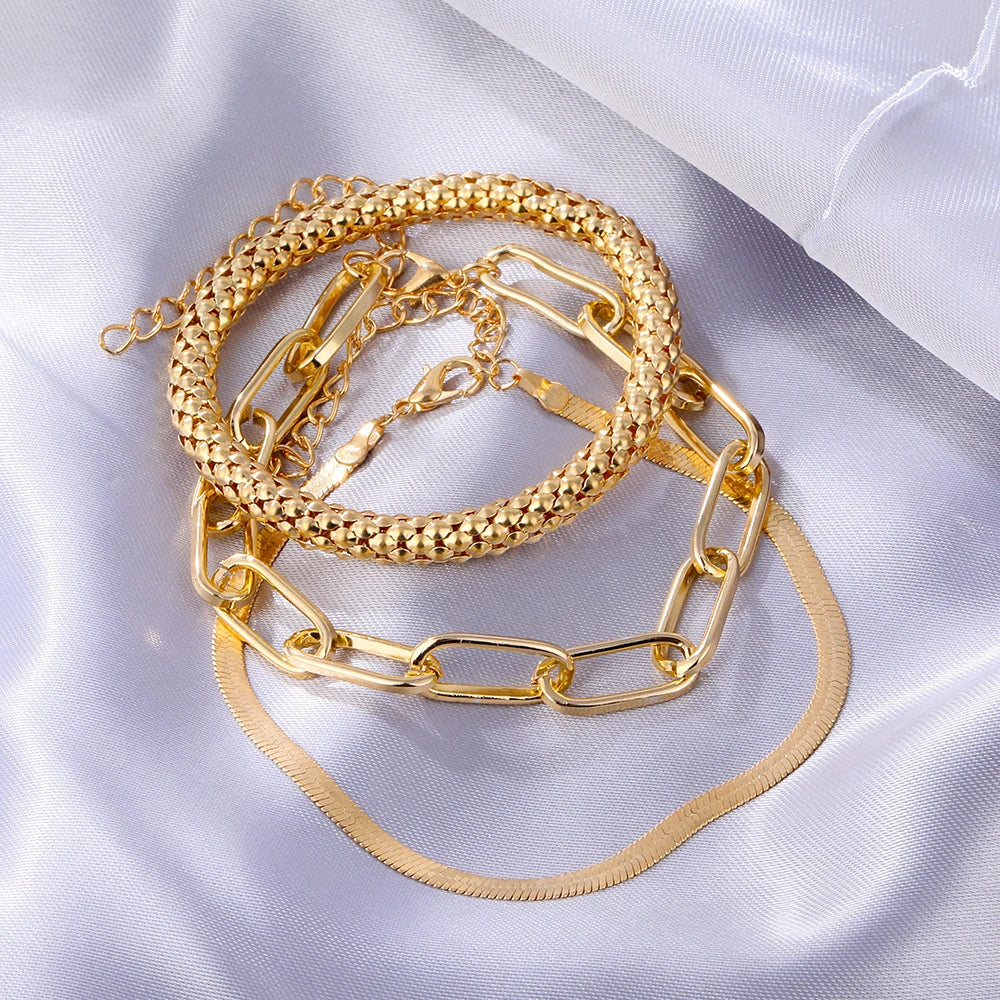 3Pcs/Set Punk Geometric Chain Bracelet