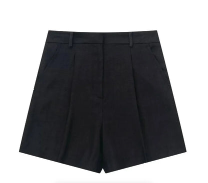 Elegant Solid Waistcoat Shorts Set