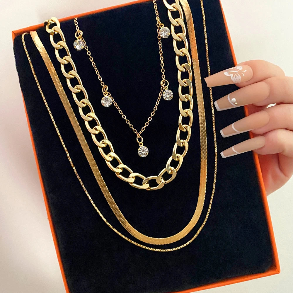 Trendy Gold Color Multi-Layer Chain Necklace